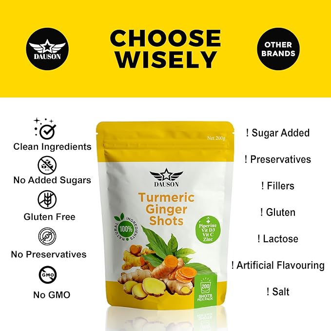 Turmeric Ginger Supplements with Piperine, Vitamin C, Vitamin D3 & Zinc | Turmeric Ginger Shots for Joint, Heart, Brain, Gut & Skin Health | 200 Servings | Ayurvedic | Powder