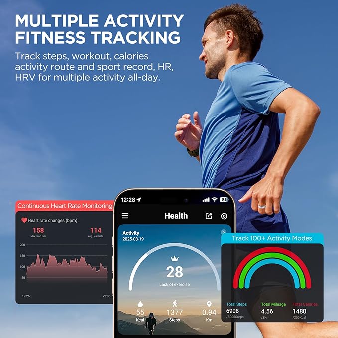 Fitness Tracker, Smart Ring for Women Men, Fitness Ring with Sleep Tracker, 24/7 Heart Rate Monitor, Health Activity Trackers,Step Counter,Calorie Pedometer,No Subscription,for iOS Android(Black,#13)