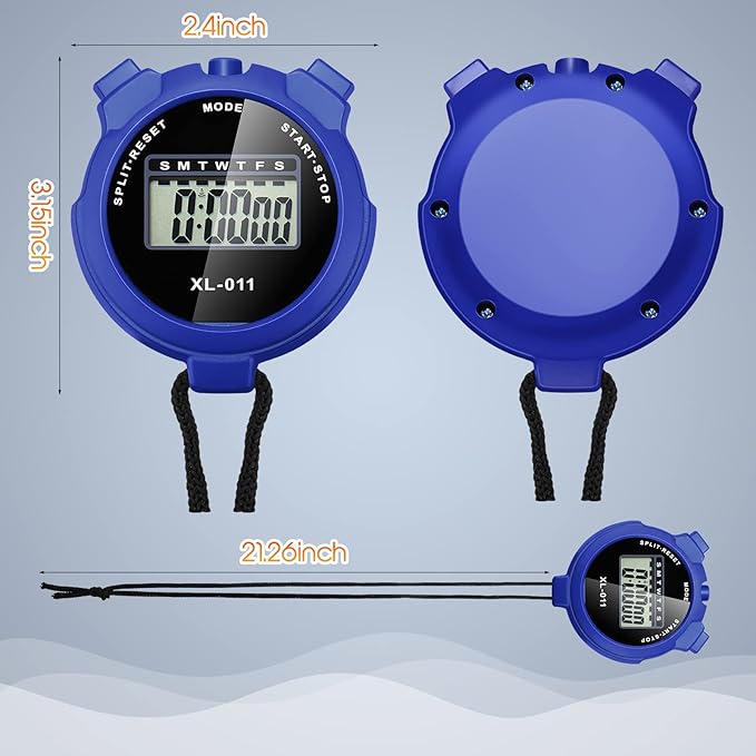 TOODOO 12 Pack Multi Function Digital Stopwatch Timer Bulk Sports Stopwatch with Lanyard Plastic Display Waterproof Date Time Alarm Timer for Coaches Fitness Referees