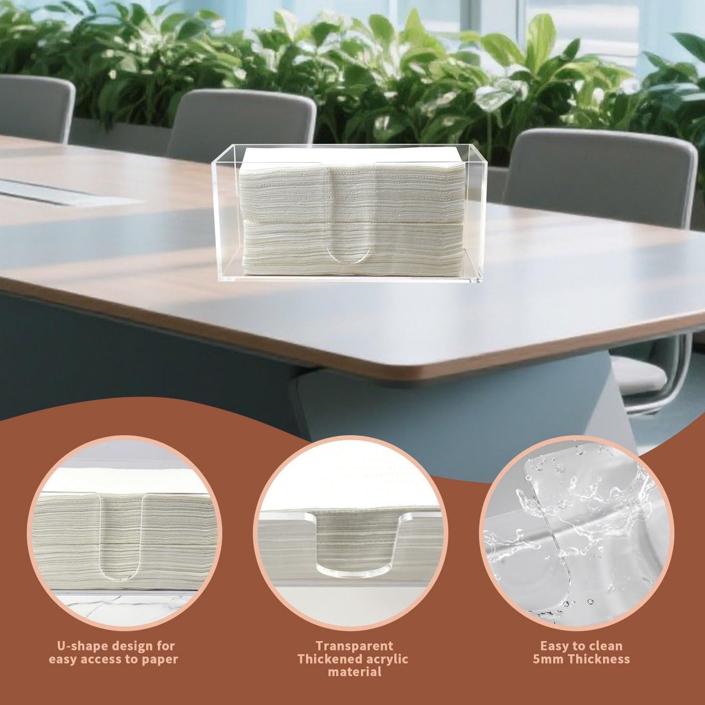 Acrylic Paper Towel Holder Countertop, 5mm Thick Clear C-Fold Z-Fold Trifold Napkin Dispenser, Bathroom & Kitchen Organizer for Multifold Towels (1)