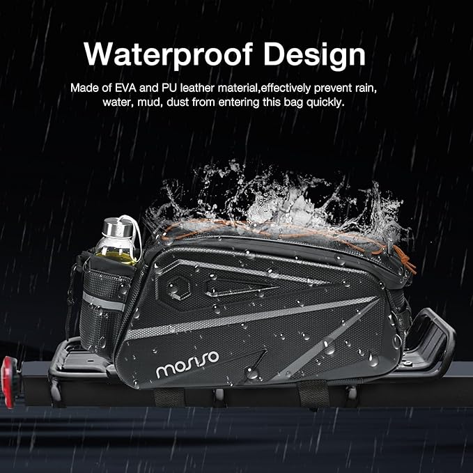 MOSISO Bike Rack Bag, Waterproof Bike Rear Rack Handbag Bicycle Trunk Bag, 14L EVA Mountain Bicycle Rear Seat Storage Saddle Pouch Cycling Luggage Pouch with Shoulder Strap, Orange