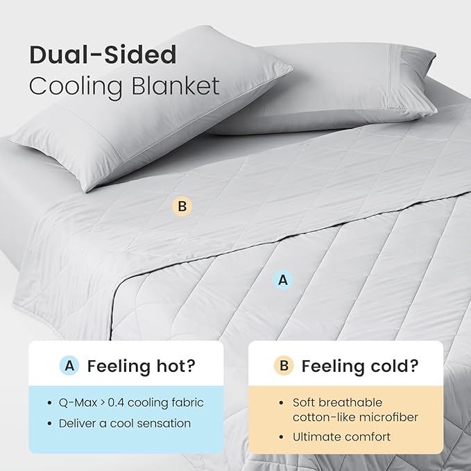 Cozy Bliss Cooling Blanket for Hot Sleepers, Q-Max 0.4 Cooling Comfort for Girls Boys, Cold Blankets for Night Sweats Sleeping, Ultra-Cool Lightweight Breathable Summer Blanket for Travel