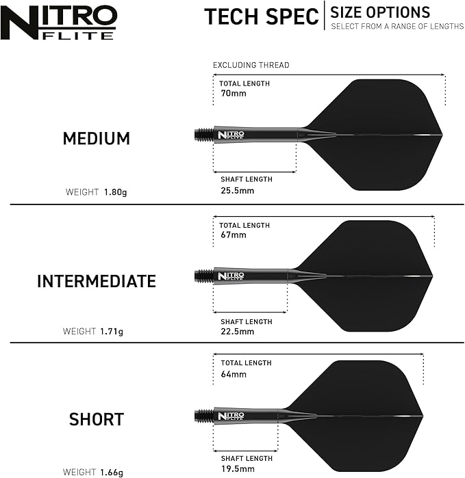 RED DRAGON Darts – Nitro Flite Integrated Flight & Shaft System – No.2 Shape and Design - Available in Short, Intermediate & Medium - Available in Variety of Colours - Professional Darts Accessories