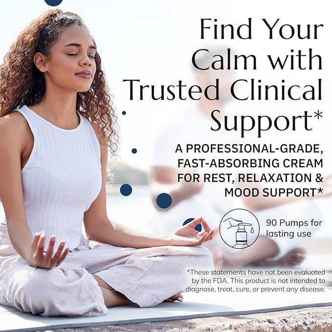 Calming Cream with GABA & L-Theanine – Fast-Absorbing for Relaxation & Mood Support – Soothing with Lavender Oil, 5-HTP & Magnesium – Non-Greasy, Easy to-Use Pump – 3.2oz Bottle