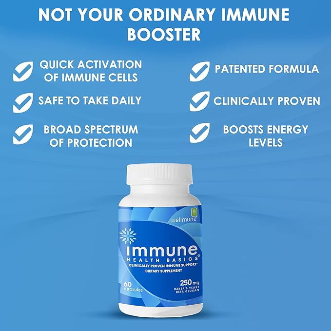 Ultra Strength Immunity - Clinically Proven Immune Support - Wellmune Highly Purified Beta Glucan - Gluten-Free, Non-allergenic, Non-GMO and Vegan Capsules - 60 Capsules, 250 mg