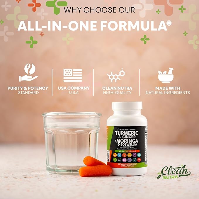 Turmeric Moringa Supplement | Ginger Boswellia Saffron - Supplement for Women and Men with Ceylon Cinnamon, Tart Cherry, Quercetin Garlic Nettle Holy Basil - 2Pack