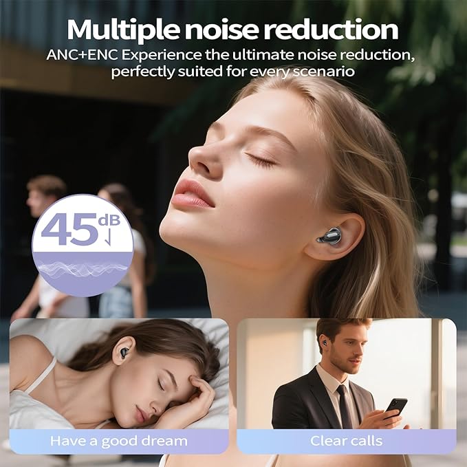 Sleep Earbuds, Mini ANC Wireless Earbuds Bluetooth 5.4 Headphones Deep Bass Stereo, 48H Playtime Ear Buds, 4 ENC Noise Cancelling Mic, In Ear IP7 Waterproof Earphones for Side Sleepers,Touch Control