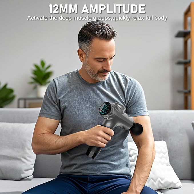 RAEMAO Massage Gun, Handheld Electric Deep Tissue Muscle Massager for Athletes for Pain Relief Attaching 8 Replacement Heads, Percussion Massager with 10 Speeds, Father's Day Gifts, Grey