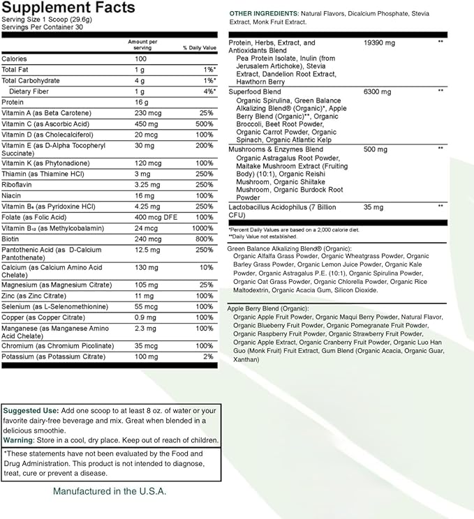 TesaiGreens Ultra Blend Superfood Nutritional Powder, Plant-based, 16g Protein, 7 Billion Probiotics, Vitamins, Mushrooms & Adaptogen, Energy, Immunity & Gut Health Support, Meal Replacement