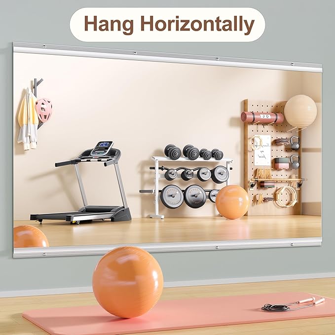 Hasipu Home Gym Mirror 63" L x 28" W - 1PC Large Full Body Mirror for Yoga, Wall-Mounted Mirrors for Fitness, Garage, Dance Studio, 0.16in Tempered Glass Frameless