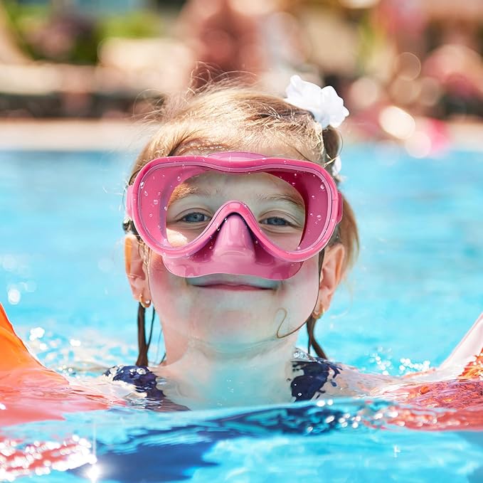 Kids Swim Goggles with Nose Cover, Anti-Leak Swim Mask with Elastic Fabric Strap, UV Protection Swimming Goggles for Kids