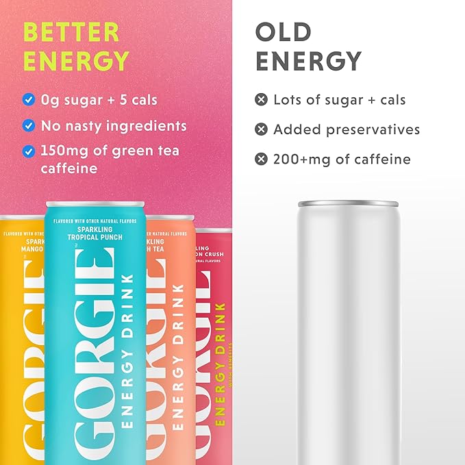 GORGIE Sugar Free Natural Energy Drinks, BestSellers Variety (12 Pack) - Healthy Energy Drinks - Natural Coffee Replacement with Green Tea Caffeine and Biotin - 150mg Caffeine, Vegan, & Low Calorie