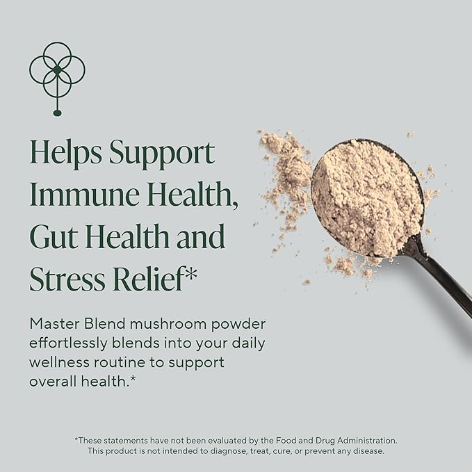 Om Master Blend Mushroom Powder – Organic Mushroom Supplement with 10 Mushrooms and Ashwagandha - Support Immunity, Gut Health & Stress Relief, 6.34 oz (80 Servings)
