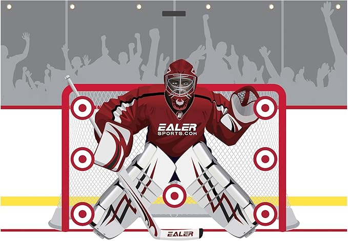 EALER Hockey Shooting Tarp 7x10 FT & 7/8x16 FT in 1 - Heavy Duty Goalie Target for Ice & Street Practice - Tear-Proof Built-in Shooter Tutor - Net Replacement for Garage Wall Protection