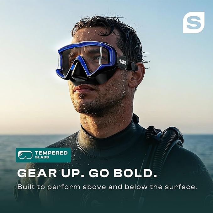 Pano 3 Scuba Diving Mask, Tempered Glass Snorkel Mask Three-Window Scuba Mask No-Leak Dive Mask Silicone Skirt Diving Mask for Snorkeling and Scuba Use