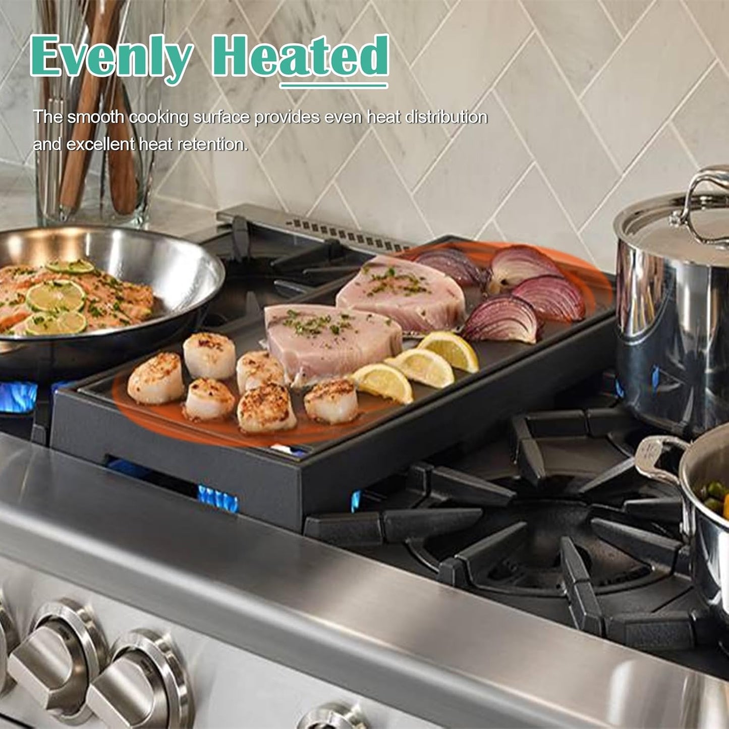 Hiorucet WB31K10220 Cast Iron Griddle Replacement for GE Gas Stove Top and Gas Range, General Electric C2S980SEM1SS, C2S980SEM2SS, C2S985SET9SS Griddle Plate, 20 Inch Range Center Flat Cooktop for GE.