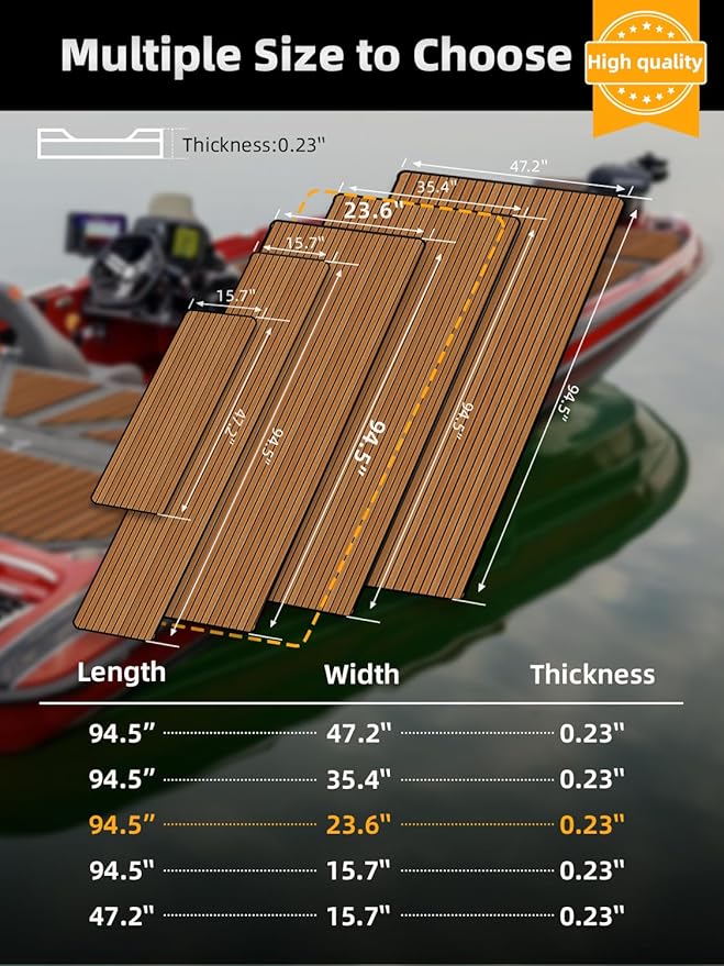 FOCEAN Boat Flooring EVA Foam Boat Decking Faux Teak Marine Flooring Boat Mat Boat Carpet Sheet for Motorboat RV Yacht Kayak Surfboard, 94.5"x 47.2"/35.4"/23.6"/15.7"