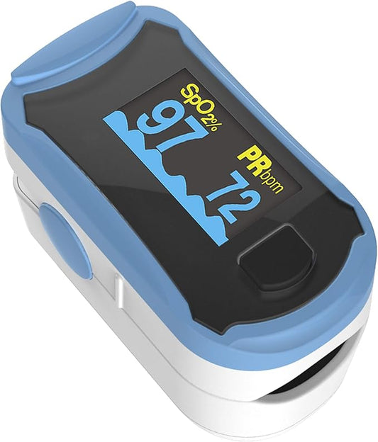 Concord Fingertip Deluxe OLED Pulse Oximeter with 6 way Reversible Display - Blood Oxygen Saturation Monitor with Carrying Case, Batteries and Lanyard - Easy to Use, Accurate SpO2 (Blue)