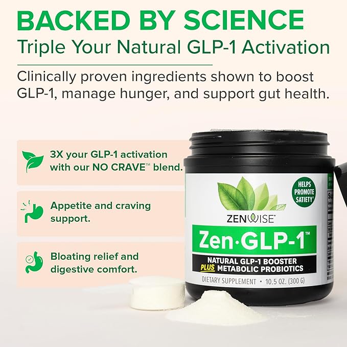 Zenwise Health ZenGLP-1, Natural GLP-1 with Metabolic Probiotics to Help Control Hunger & Cravings and Support Digestive Health - GLP-1 Supplement Support for Women & Men - 30-Day Serving