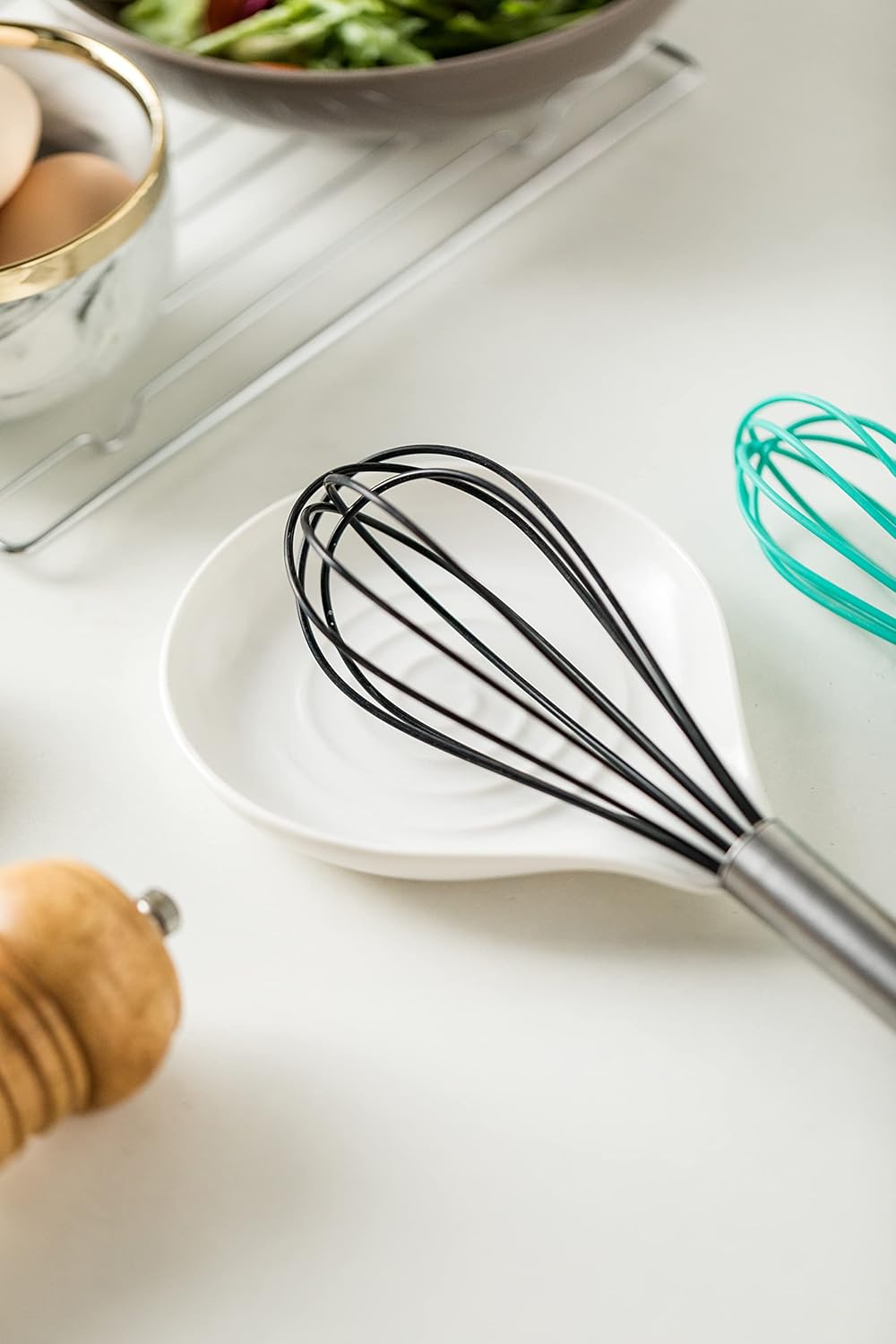 Ceramic Spoon Rest for Kitchen Countertop Porcelain Spoon Holder for Stove Top Large Holder for Spatula, Spoons or Tongs, Framhouse Decor, White