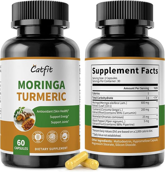 2 Pack Moringa Capsules 10-in-1 Superfood Supplement – Turmeric Curcumin, Bromelain & Black Pepper – Antioxidant, Energy & Skin Support – Vegan, Non-GMO