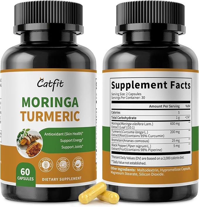 2 Pack Moringa Capsules 10-in-1 Superfood Supplement β Turmeric Curcumin, Bromelain & Black Pepper β Antioxidant, Energy & Skin Support β Vegan, Non-GMO