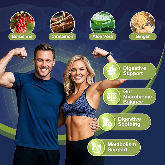 Probiotics for Digestive Health, 80 Billion CFU Probiotics, Prebiotics, Postbiotics & Digestive Enzymes, Gut Health Capsules with Berberine, Cinnamon, L-Glutamine, for Men & Women, 240 Counts