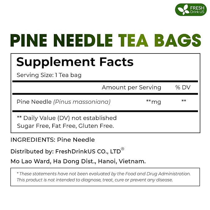 FreshDrinkUS, Pine Needle Tea Bags β 75 Tea Bags, Naturally Caffeine-Free, Refreshing Herbal Tea, Wild-Harvested Pine Leaves, Aromatic and Soothing β Non-GMO & Eco-Friendly Packaging