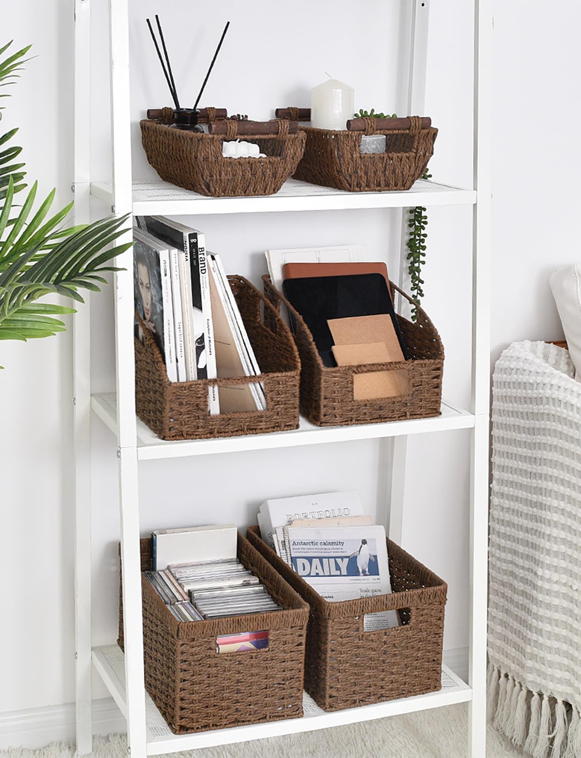 StorageWorks Wicker Baskets for Organizing, Pantry Organizers and Storage, Round Paper Rope Storage Basket for Pantry Shelves, Kitchen Counter, Brown, 2 Pack