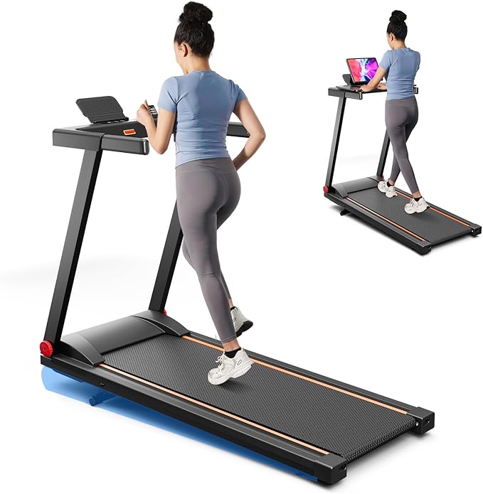 Treadmill with 5% Incline, 300lbs Capacity Folding 15 HP Small Treadmills for Home Portable Running Treadmill with Handles Quiet Brushless Dual Cushion System, Electric Compact Treadmil