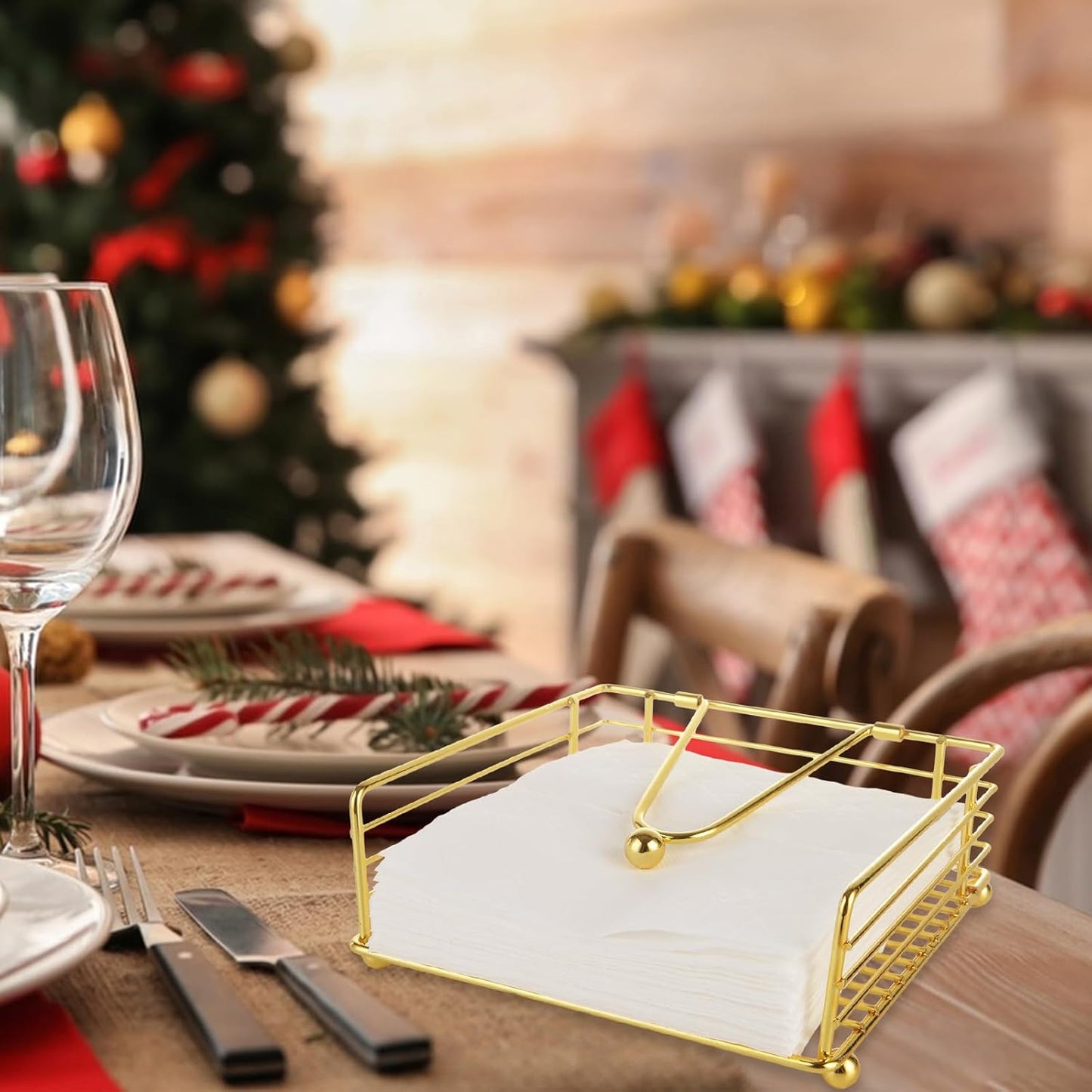 3PCS Napkin Holders for Paper Napkins, Gold Flat Napkins Holders, Metal Napkin Dispenser for Kitchen Tables, Farmhouse, Dinner, Outdoor