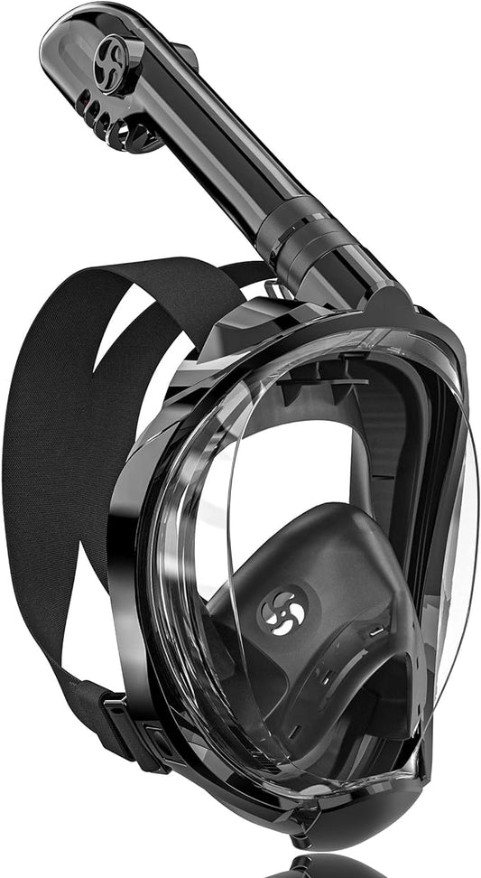 QingSong Full Face Snorkel Mask for Adults, Snorkeling Gear with Camera Mount, 180 Degree Panoramic View Snorkel Set Anti-Fog Anti-Leak