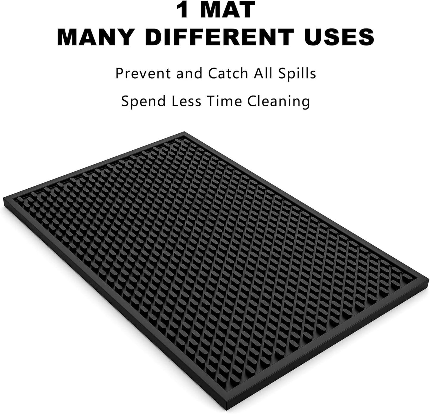 2 Pack Silicone Bar Mat - 1/2 Inch Thick Heat-Resistant and Food Safe Drip Mat - Spill Mats for Counter Top - Kitchen Service Mat, Coffee Bar, Restaurant - Drying Mat - 18 x 12 Inches