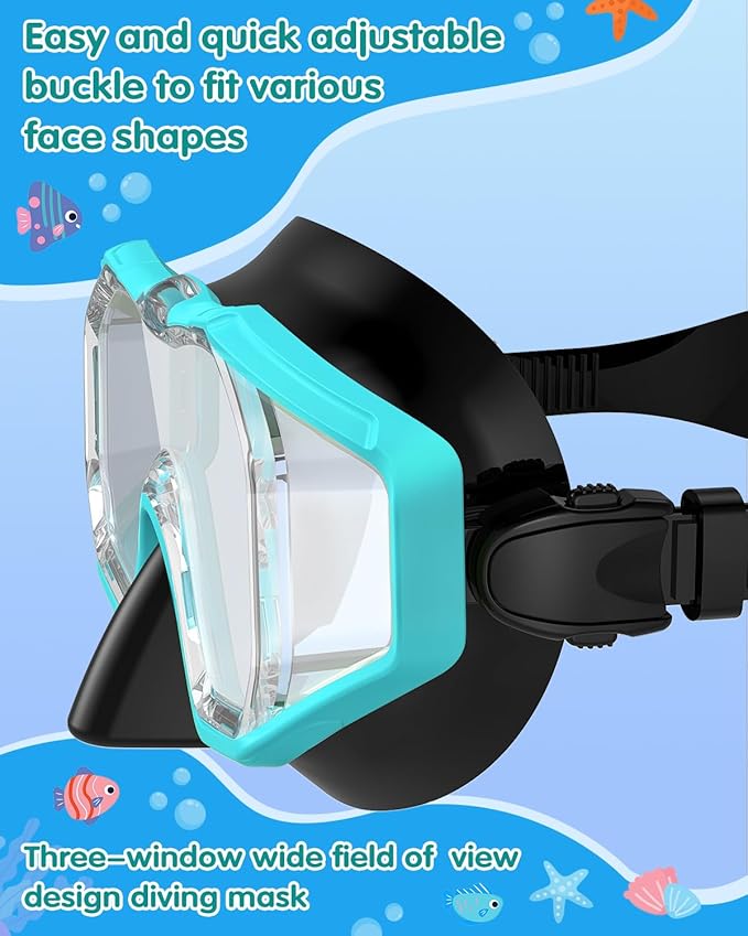 W WSTOO Kids Swim Goggles with Nose Cover,Snorkel Diving Swimming Mask for Youth 5-15,HD 3-Window Wide Vision Anti-Shattered Lens Anti-Fog&Leak