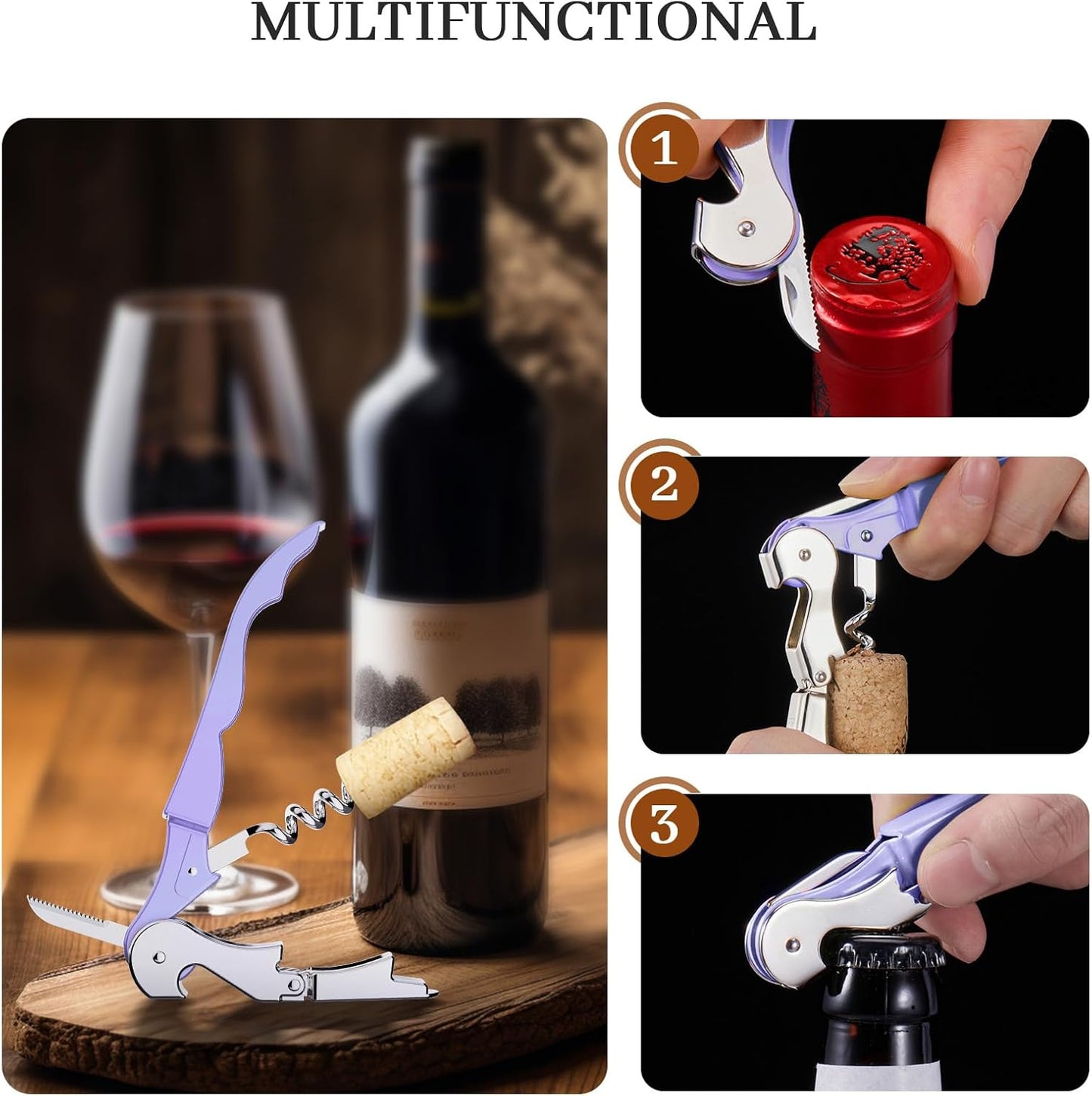 HYZ 2-Pack Wine Opener Waiter Corkscrew, Professional Wine Key for Servers, Bartender with Foil Cutter, Manual Wine Bottle Opener Double Hinged (Lavender)