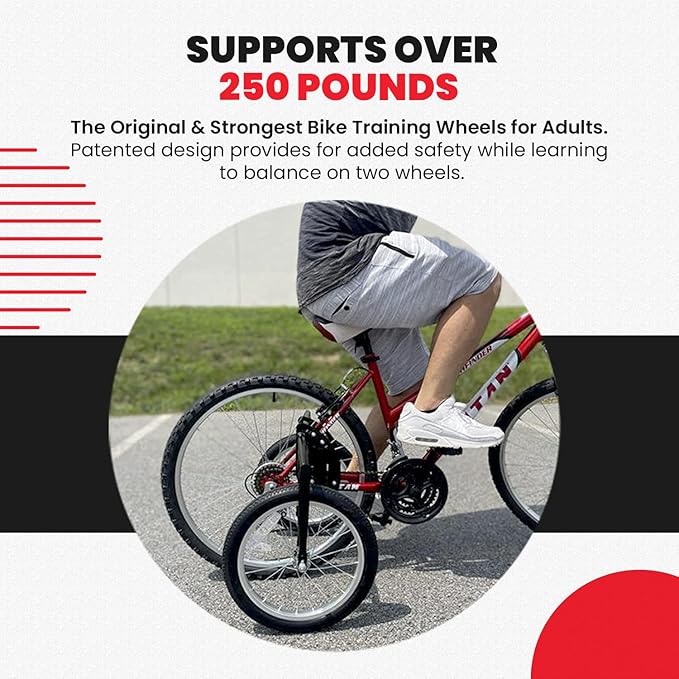 Bike USA Heavy-Duty Adult Training Wheels – Patented Stabilizer Kit for 24"–27" Bicycles, Supports 250+ lbs, Original Full-Size Bike Training Aid, Not for Electric or E-Bikes