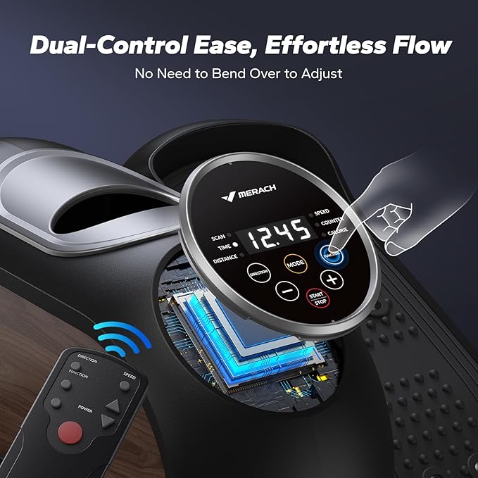 MERACH Under Desk Elliptical Machine, Ellipse Leg Exerciser as Seen on TV for Seniors with Remote Control & 12-Speeds, Quiet Portable Electric Seated Pedal Exerciser Machine for Home Office