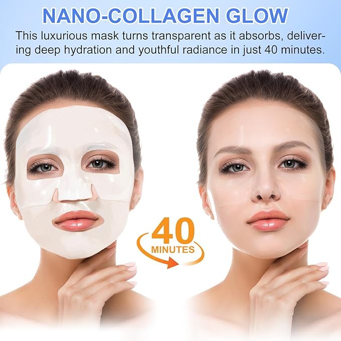 Collagen Face Mask - Overnight Hydrating Sheet Mask, Hydrogel Deep Wrapping Mask, Night Lifting Facial Masks for Women Skin Care, Restores Elasticity, Moisturizing & Firmness for All Skin Types (Skin)