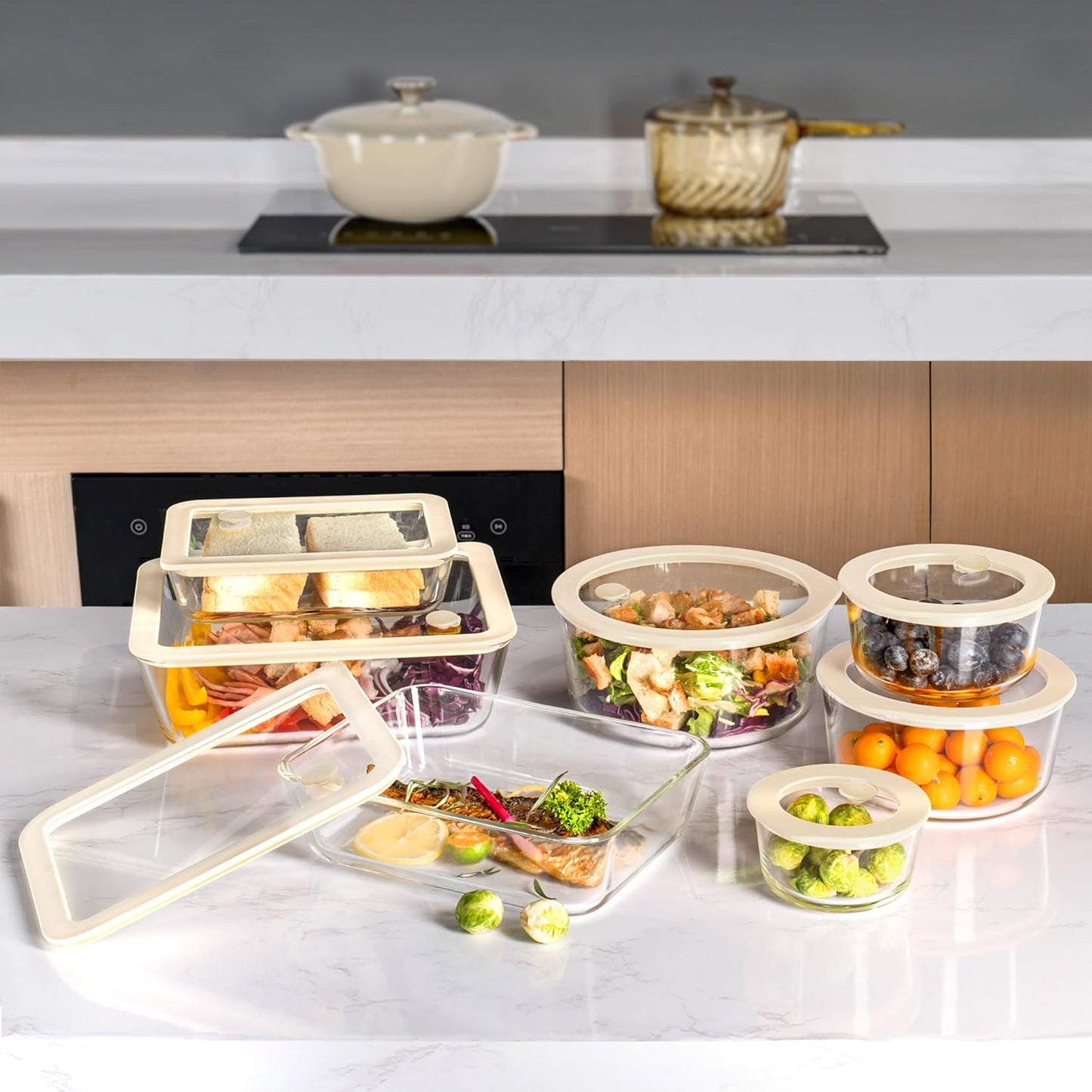 Urban Green Glass Food Container Set with Glass Lid, 4 Pack, Meal Prep Containers with Silicone Framed Airtight Lid, Leakproof, 100% Plastic Free,