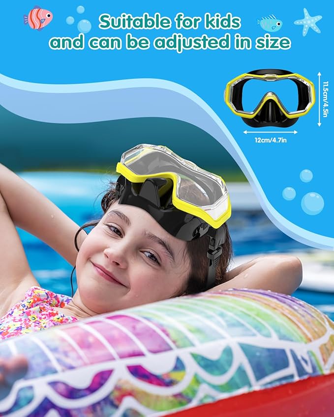 W WSTOO Kids Swim Goggles with Nose Cover,Snorkel Diving Swimming Mask for Youth 5-15,HD 3-Window Wide Vision Anti-Shattered Lens Anti-Fog&Leak