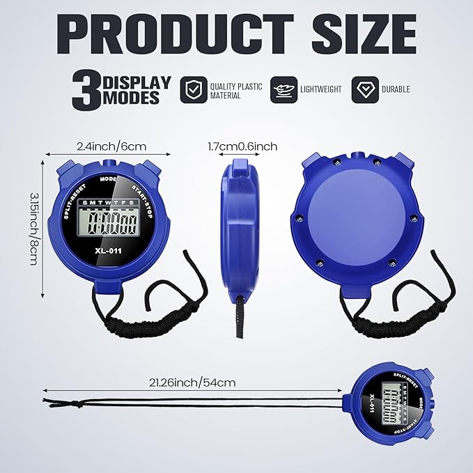 TOODOO 12 Pack Multi Function Digital Stopwatch Timer Bulk Sports Stopwatch with Lanyard Plastic Display Waterproof Date Time Alarm Timer for Coaches Fitness Referees