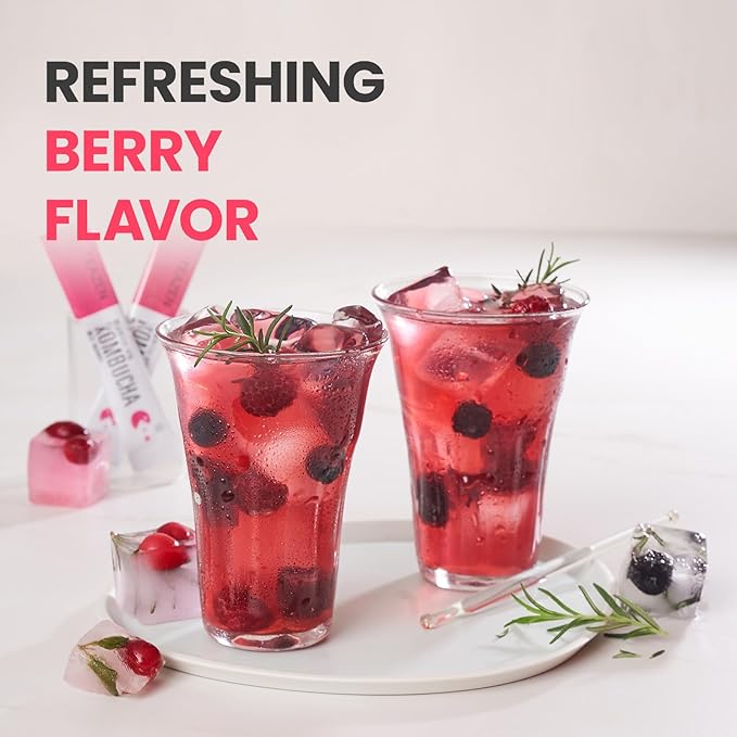 TEAZEN Berry Kombucha Tea, Hydration Drink Mix, Sugar Free, Live Probiotics & Prebiotics, 30 Sticks, 5.29oz