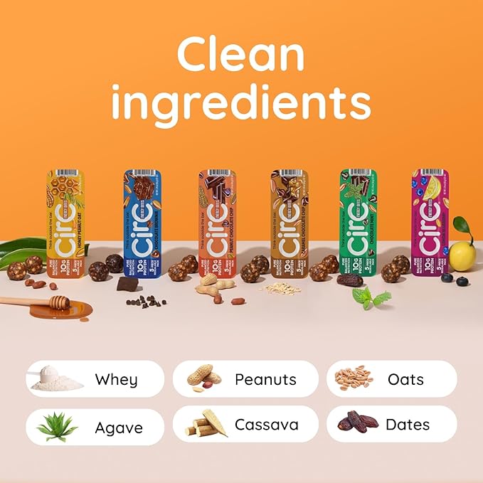 CirC Energy Bites - New Variety 6 Pack Gluten Free Protein Balls - 10g Protein, Whole Grains, Nuts & Fruit - Portable Healthy Snacks for Adults & Kids, 5 Piece Resealable Packs