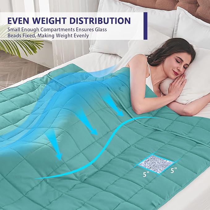 yescool Weighted Blanket for Adults (18 lbs, 60" x 80", Teal) Cooling Heavy Blanket for Sleeping Perfect for 170-190 lbs, Queen Size Breathable Blanket with Premium Glass Bead, Machine Washable
