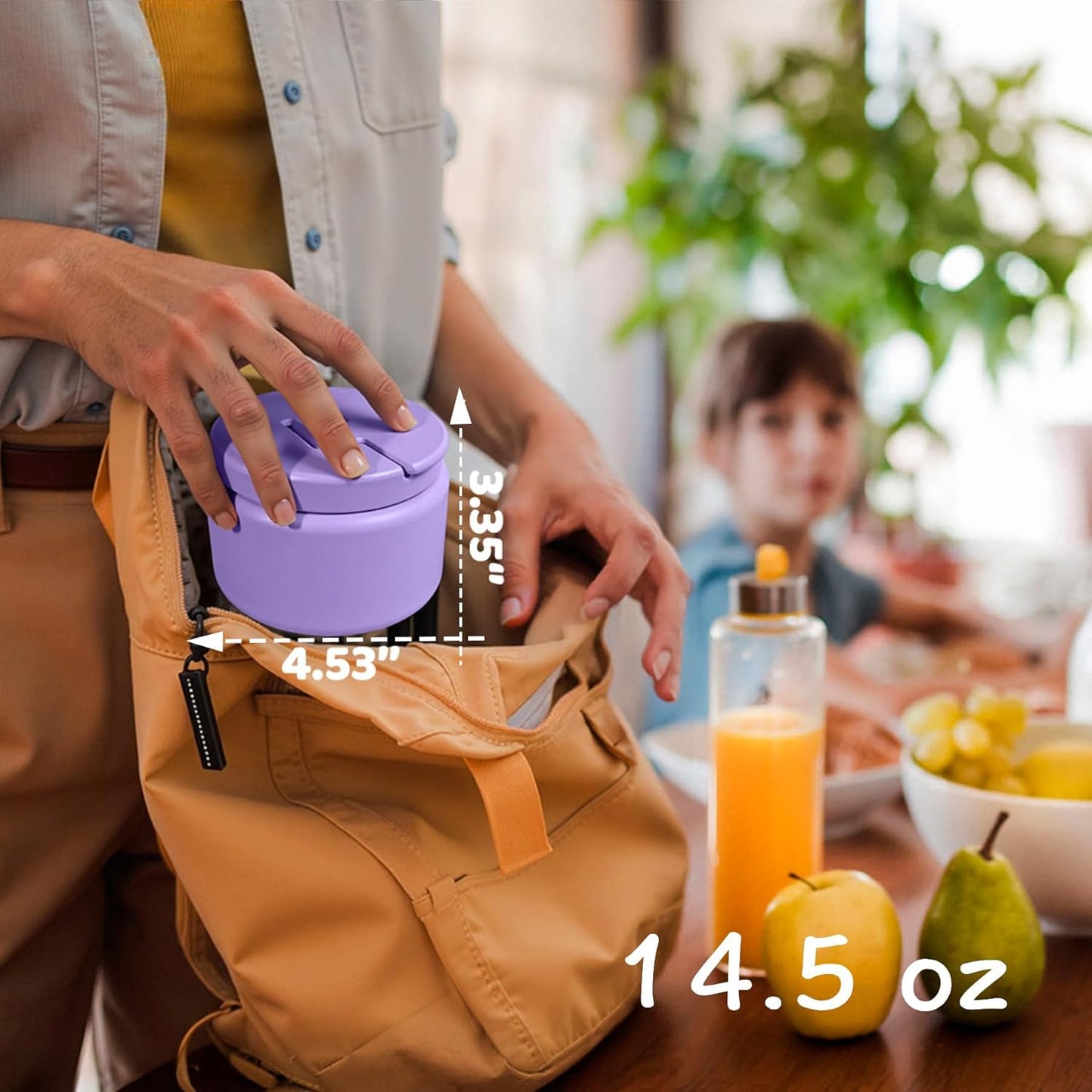 14.5oz Soup Thermo for Hot Food Kids Vacuum Insulated Food Jar Twist-Free Soup Thermo for Hot Food Kids Leakproof Stainless Steel Wide Mouth Lunch Container (Purple)