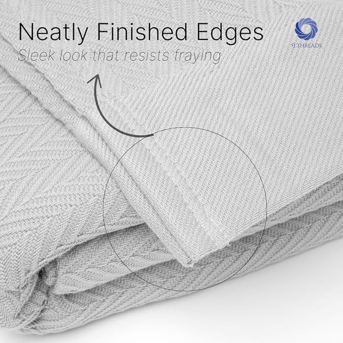 100% Cotton Herringbone Weave Blankets, 108"X90" King,Throw Blanket for Bed,All Season Cotton Blanket, Cozy Blanket,Throws Bed Blanket, Throw Blanket for Couch,Modern Home Decor -Light Grey
