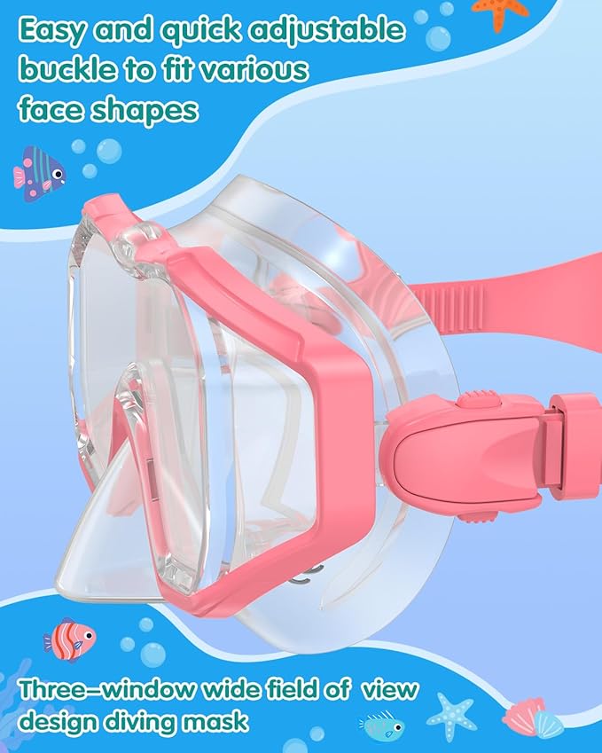 W WSTOO Kids Swim Goggles with Nose Cover,Snorkel Diving Swimming Mask for Youth 5-15,HD 3-Window Wide Vision Anti-Shattered Lens Anti-Fog&Leak