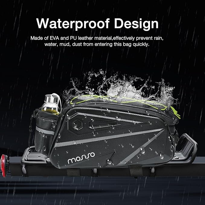 MOSISO Bike Rack Bag, Waterproof Bike Rear Rack Handbag Bicycle Trunk Bag, 14L EVA Mountain Bicycle Rear Seat Storage Saddle Pouch Cycling Luggage Pouch with Shoulder Strap, Lime Green