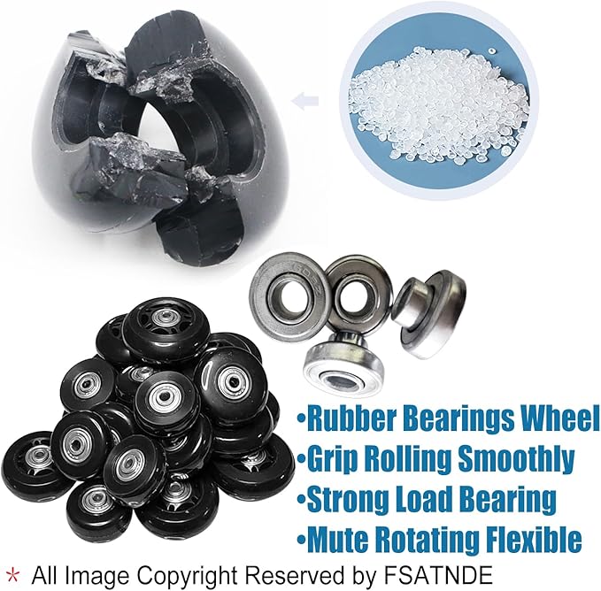 Luggage Suitcase Replacement Wheels Set 4Pcs PU Bearing Wheels-Install Dia 2.4in/60mm Width 0.8inch/21mm with 3 Size Axles for Trolley Bag Drawbar Box Smooth Rolling Repair