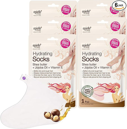 Epielle Hydrating Foot Masks 6 Pairs, Deep Moisturizing Socks for Dry Feet & Cracked Heels, Relieve and Soften with Shea Butter & Jojoba Oil, Korean Skin Care, Spa Set, Self Care Gifts for Women